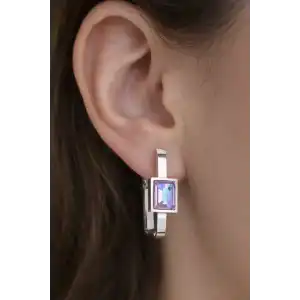 Gümüş Renk Taş Detaylı Çelik Küpe (Çift)