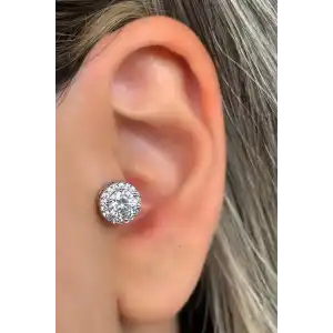 Gümüş Renk Taş Detaylı Çelik Tragus/Kıkırdak Küpe/Piercing (Tek)