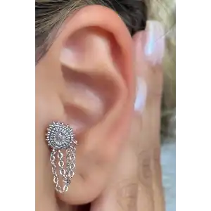 Gümüş Renk Taş Detaylı Çelik Tragus/Kıkırdak Küpe/Piercing (Tek)