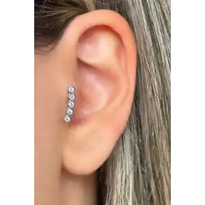 Gümüş Renk Taş Detaylı Çelik Tragus/Kıkırdak Küpe/Piercing (Tek)