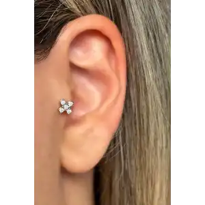 Gümüş Renk Taş Detaylı Çelik Tragus/Kıkırdak Küpe/Piercing (Tek)
