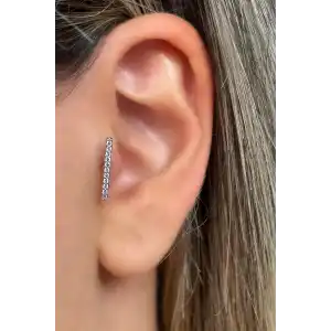 Gümüş Renk Taş Detaylı Çelik Tragus/Kıkırdak Küpe/Piercing (Tek)