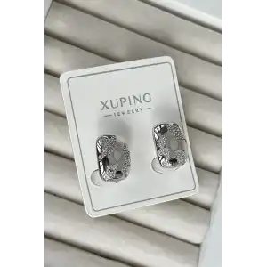 Gümüş Renk Taş Detaylı Çelik Xuping Küpe (Çift)