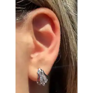 Gümüş Renk Taş Detaylı Çelik Xupıng Küpe (Çift)