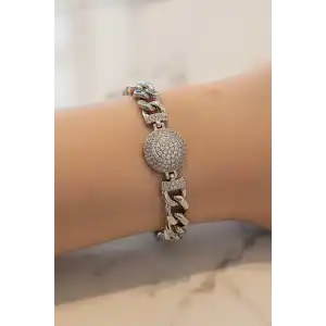 Gümüş Renk Taş Detaylı Çelik Xupıng VİP Bileklik