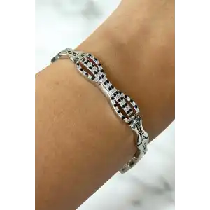 Gümüş Renk Taş Detaylı Çelik Xupıng VİP Bileklik