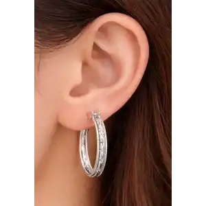 Gümüş Renk Taş Detaylı Çelik Xupıng VİP Halka Küpe