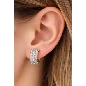 Gümüş Renk Taş Detaylı Çelik Xupıng VİP Küpe