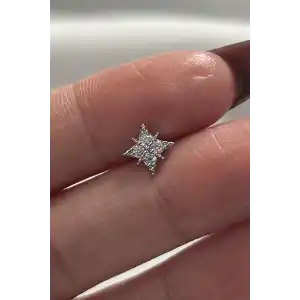 Gümüş Renk Taş Detaylı Cerrahi Çelik Tragus/Kıkırdak Küpe/Piercing (Tek)