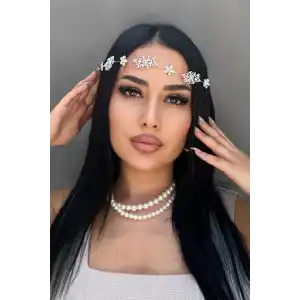 Gümüş Renk Taş Detaylı Gelin Saç Aksesuarı Ve Alınlık