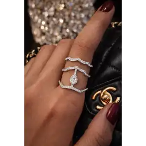 Gümüş Renk Taş Detaylı İkili Ayarlanabilir Yüzük