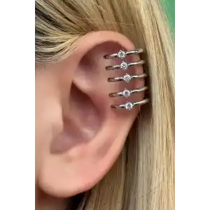 Gümüş Renk Taş Detaylı Kulak Aksesuar (Tek)