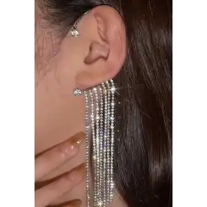 Gümüş Renk Taş Detaylı Kulak Aksesuarı (Tek)