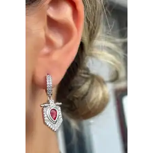 Gümüş Renk Taş Detaylı Küpe (Çift)