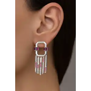 Gümüş Renk Taş Detaylı Küpe (Çift)