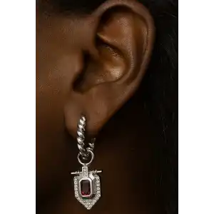 Gümüş Renk Taş Detaylı Küpe (Çift)