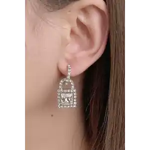 Gümüş Renk Taş Detaylı Küpe (Çift)