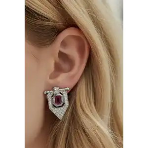 Gümüş Renk Taş Detaylı Küpe (Çift)