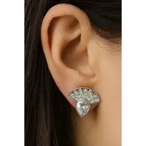 Gümüş Renk Taş Detaylı Küpe (Çift)