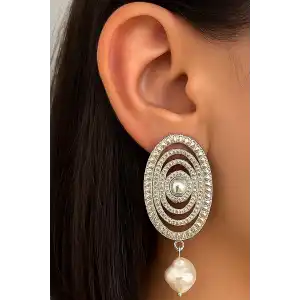 Gümüş Renk Taş Detaylı Küpe (Çift)