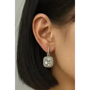 Gümüş Renk Taş Detaylı Küpe (Çift)