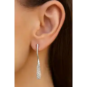 Gümüş Renk Taş Detaylı Metal Küpe (Çift)