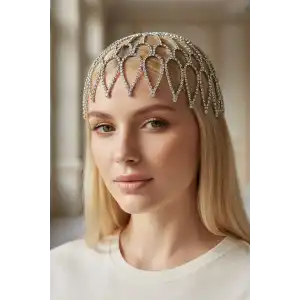 Gümüş Renk Taş Detaylı Saç Aksesuarı/Kına Aksesuarı