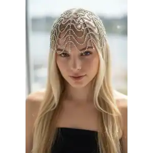 Gümüş Renk Taş Detaylı Saç Aksesuarı/Kına Aksesuarı