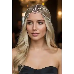 Gümüş Renk Taş Detaylı Saç Aksesuarı/ Kına Aksesuarı