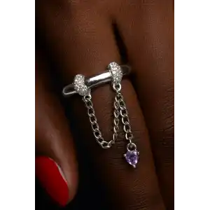 Gümüş Renk Taş Detaylı Sallantılı Ayarlanabilir Yüzük