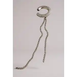 Gümüş Renk Taş Detaylı Sallantılı Ear Cuff (Tek)