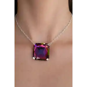 Gümüş Renk Taş Detaylı Tasarım Abiye Kolye