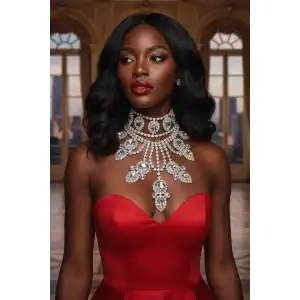 Gümüş Renk Taş Detaylı Tasarım Abiye Kolye