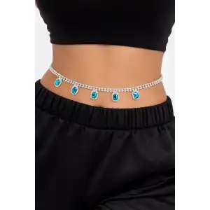 Gümüş Renk Taş Detaylı Tasarım Bel Zinciri/Vücut Aksesuar