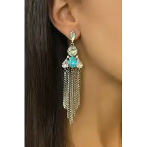 Gümüş Renk Taş Detaylı Tasarım Küpe (Çift)