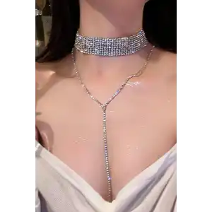 Gümüş Renk Taş Detaylı Tasarım Vücut Aksesuar