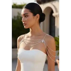 Gümüş Renk Taş Detaylı Tasarım Vücut Aksesuar