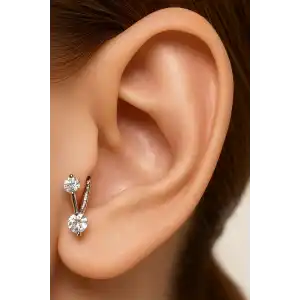 Gümüş Renk Taş Detaylı Çelik Tragus/Kıkırdak Küpe/Piercing (Tek)