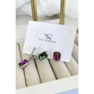 Gümüş Renk Taş Detaylı VİP 3lü YSX Küpe Set