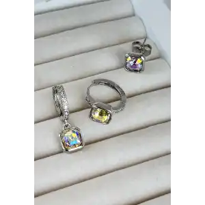 Gümüş Renk Taş Detaylı VİP 3lü YSX Küpe Set