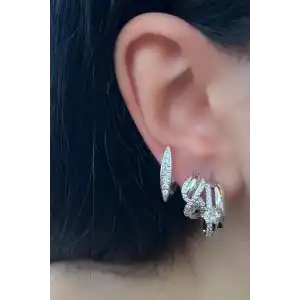 Gümüş Renk Taş Detaylı VİP 3lü YSX Küpe Set