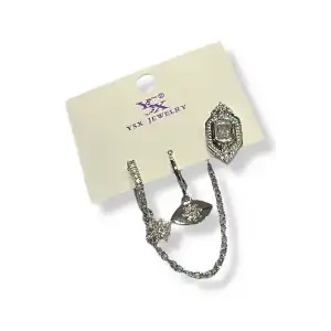 Gümüş Renk Taş Detaylı VİP 3lü YSX Küpe Set