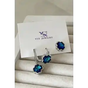 Gümüş Renk Taş Detaylı VİP 3lü YSX Küpe Set