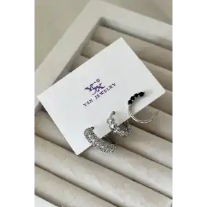 Gümüş Renk Taş Detaylı VİP 3lü YSX Küpe Set