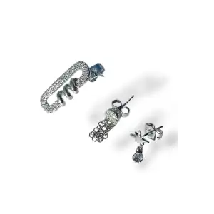 Gümüş Renk Taş Detaylı VİP 3lü YSX Küpe Set