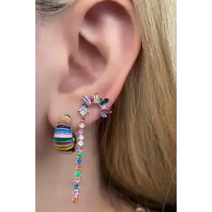 Gümüş Renk Taş Detaylı VİP 3lü YSX Küpe Set