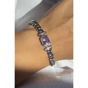 Gümüş Renk Taş Detaylı VİP YSX Bileklik