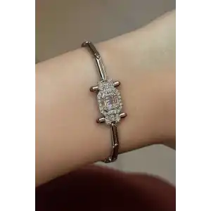 Gümüş Renk Taş Detaylı VİP YSX Bileklik