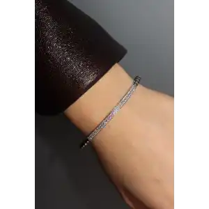 Gümüş Renk Taş Detaylı VİP YSX Kelepçe Bileklik