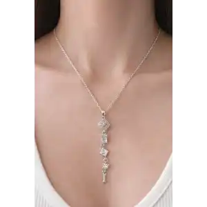 Gümüş Renk Taş Detaylı Y Kolye
